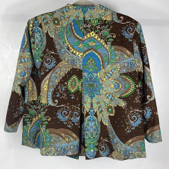 Silkland silk paisley print 3/4 sleeves single button closure blazer size 1X - Picture 4 of 9